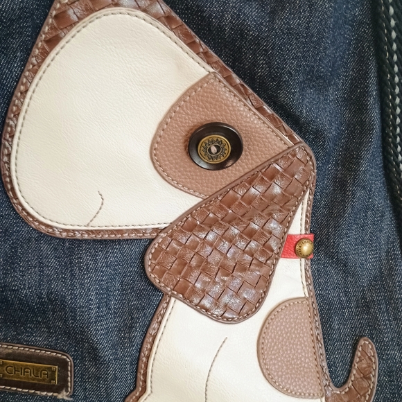 Chala Denim Tote with Brown & Cream Puppy Applique - Picture 13 of 13